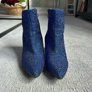 Blue Rhinestone Ankle Boots